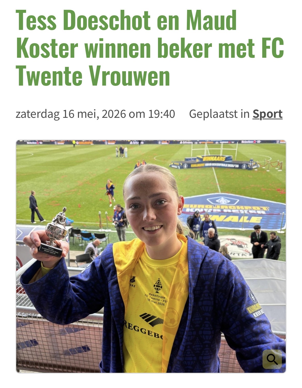 Tess Doeschot en Maud Koster winnen beker met FC Twente Vrouwen