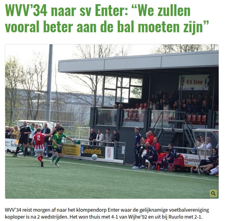 WVV’34 naar sv Enter: “We zullen vooral beter aan de bal moeten zijn”