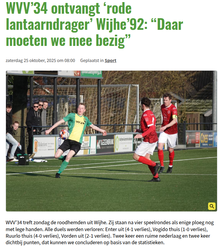 WVV’34 ontvangt ‘rode lantaarndrager’ Wijhe’92: “Daar moeten we mee bezig”