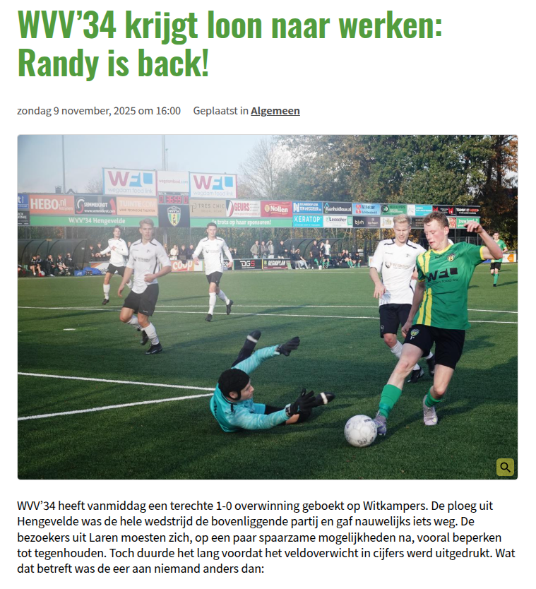 WVV’34 krijgt loon naar werken: Randy is back!