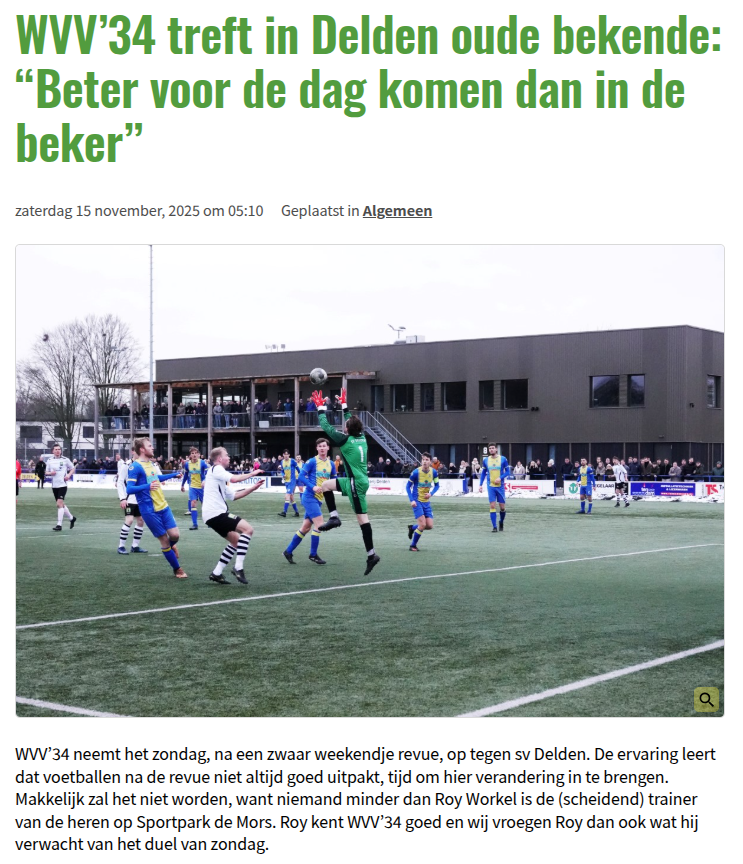 WVV’34 treft in Delden oude bekende: “Beter voor de dag komen dan in de beker”