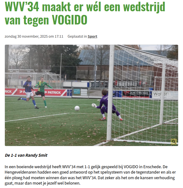 WVV’34 maakt er wél een wedstrijd van tegen VOGIDO