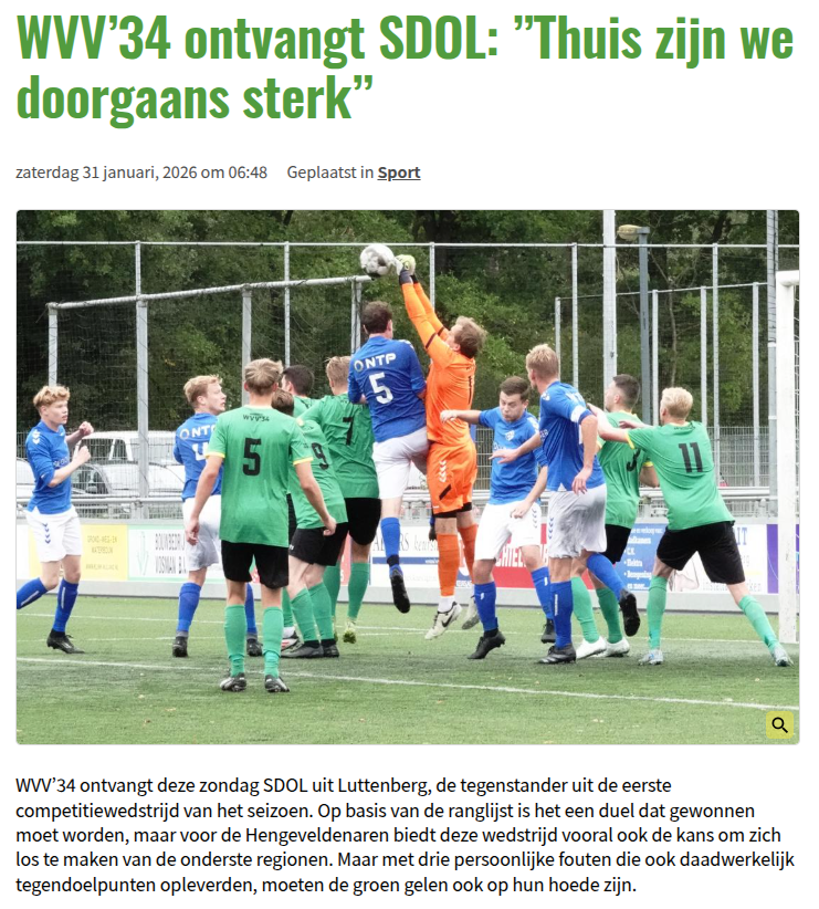 WVV’34 ontvangt SDOL: ”Thuis zijn we doorgaans sterk”