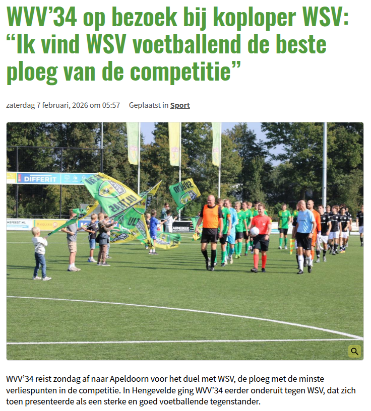 WVV’34 op bezoek bij koploper WSV: “Ik vind WSV voetballend de beste ploeg van de competitie”