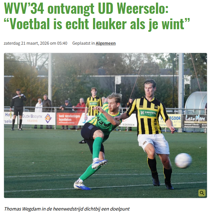 WVV’34 ontvangt UD Weerselo: “Voetbal is echt leuker als je wint”