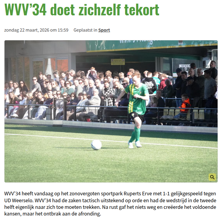 WVV’34 doet zichzelf tekort