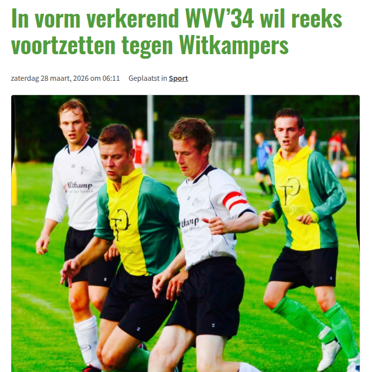 In vorm verkerend WVV’34 wil reeks voortzetten tegen Witkampers