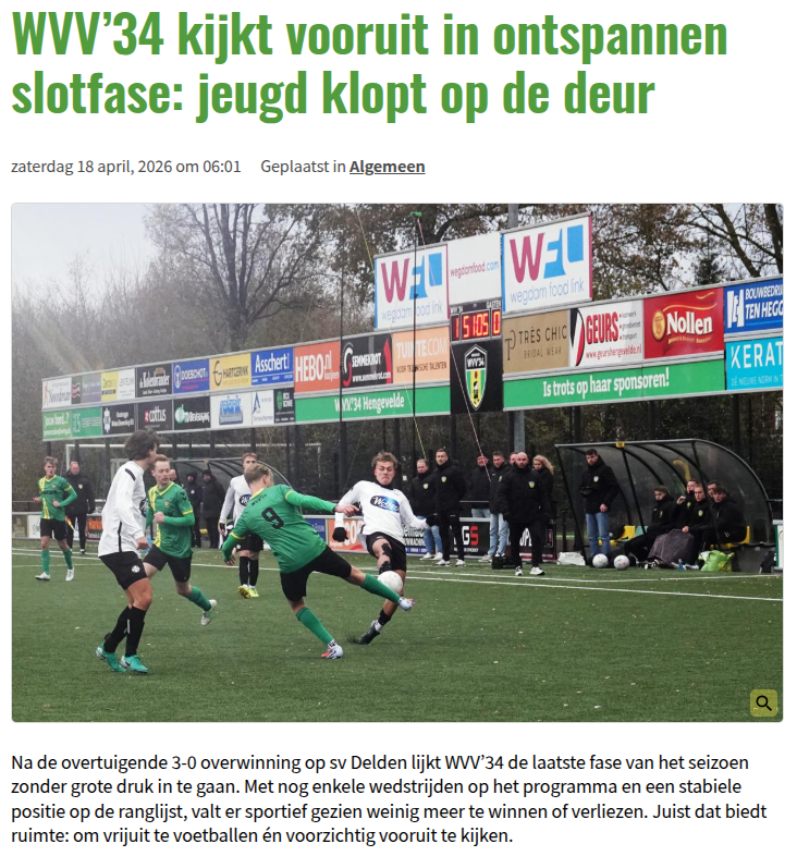 WVV’34 kijkt vooruit in ontspannen slotfase: jeugd klopt op de deur