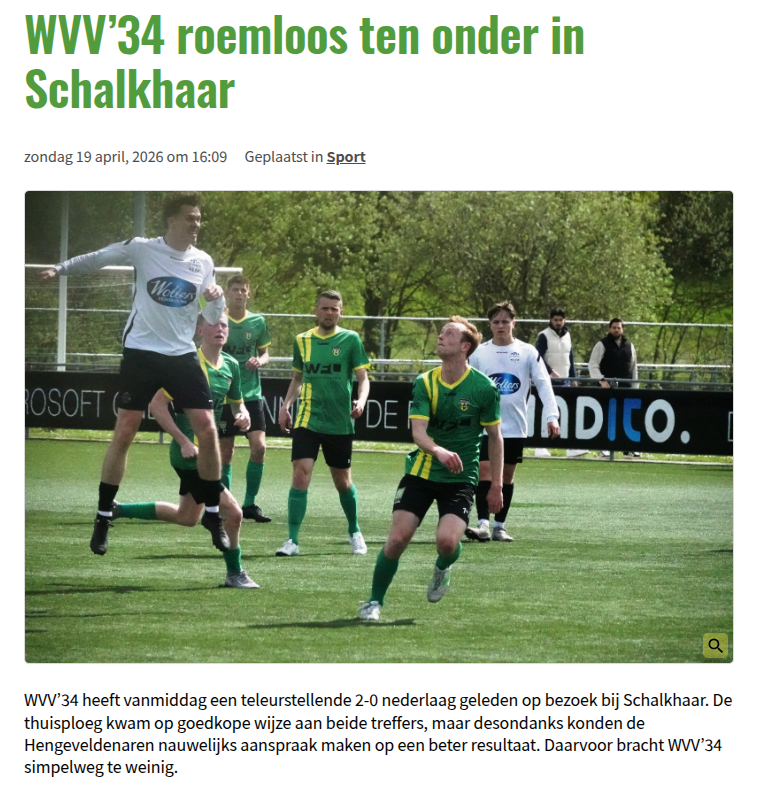 WVV’34 roemloos ten onder in Schalkhaar