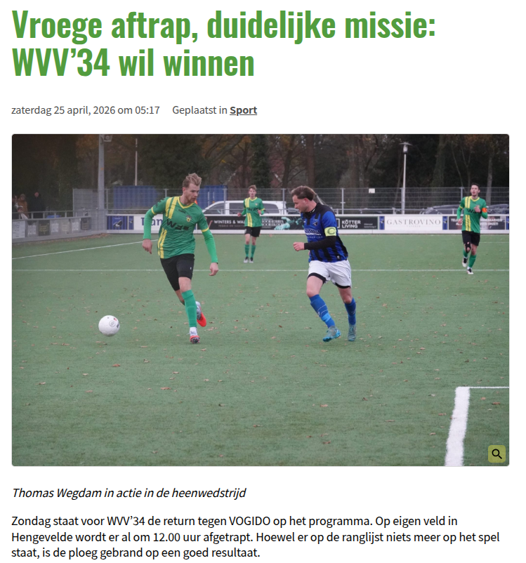Vroege aftrap, duidelijke missie: WVV’34 wil winnen