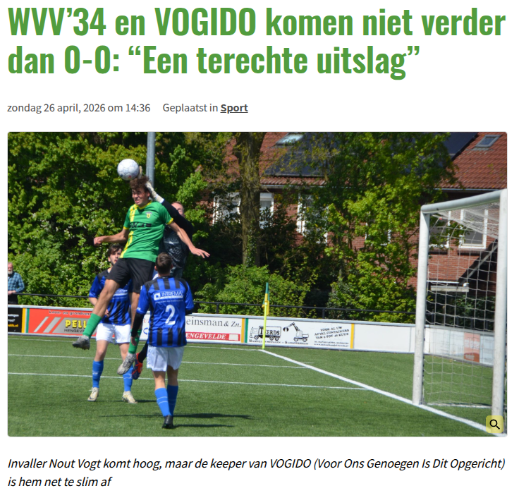 WVV’34 en VOGIDO komen niet verder dan 0-0: “Een terechte uitslag”