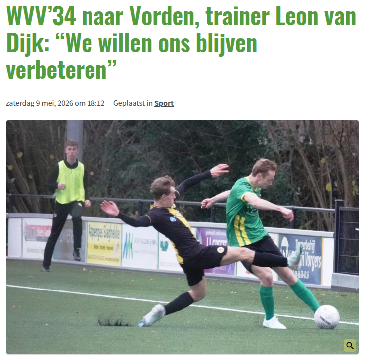 WVV’34 naar Vorden, trainer Leon van Dijk: “We willen ons blijven verbeteren”