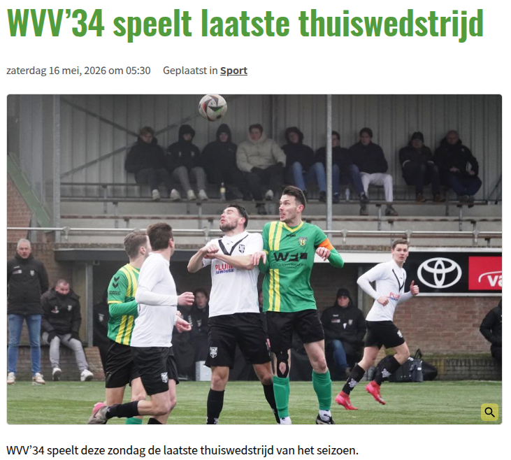 WVV’34 speelt laatste thuiswedstrijd