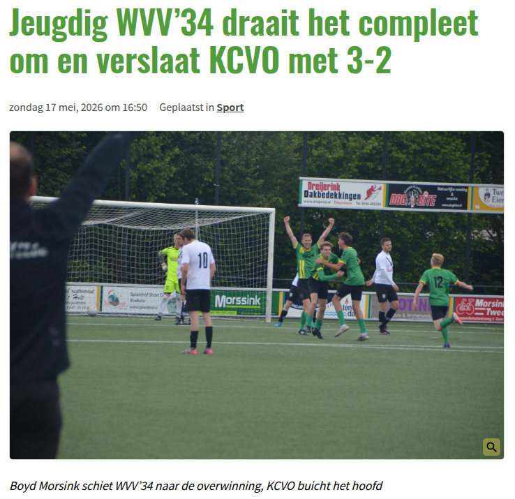 Jeugdig WVV’34 draait het compleet om en verslaat KCVO met 3-2