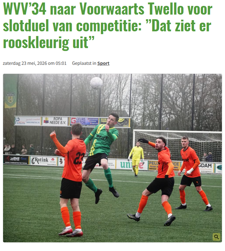 WVV’34 naar Voorwaarts Twello voor slotduel van competitie: ”Dat ziet er rooskleurig uit”