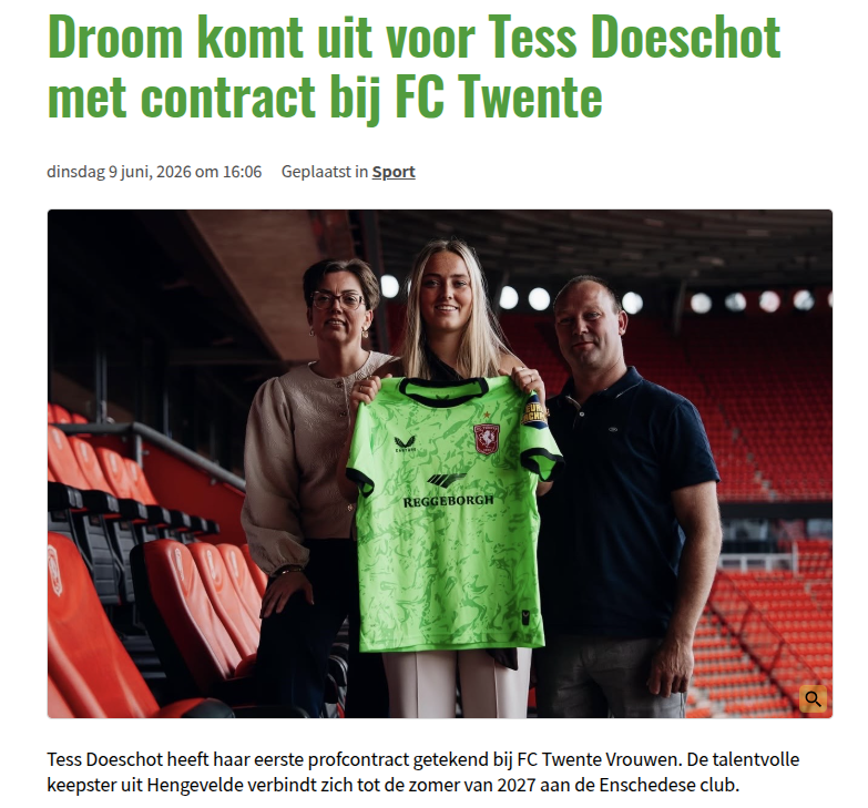 Droom komt uit voor Tess Doeschot met contract bij FC Twente