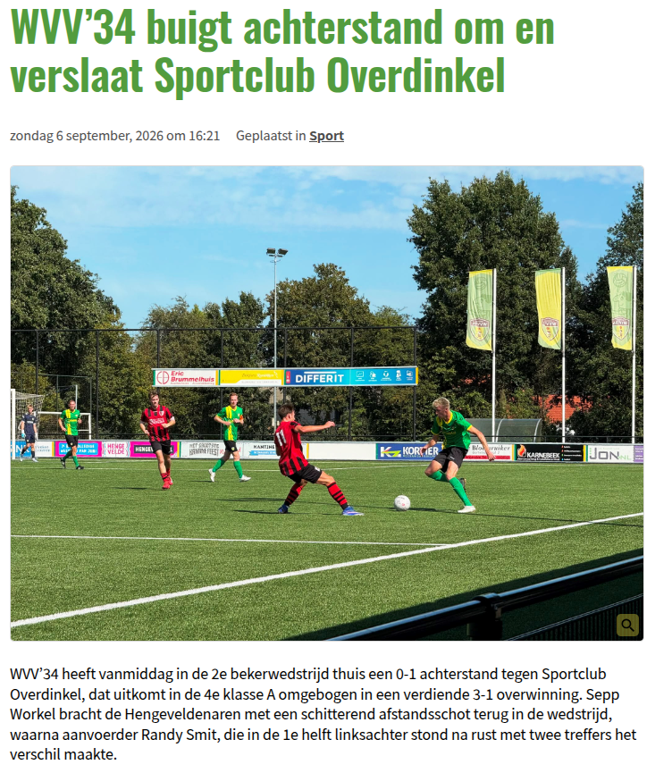 WVV’34 buigt achterstand om en verslaat Sportclub Overdinkel