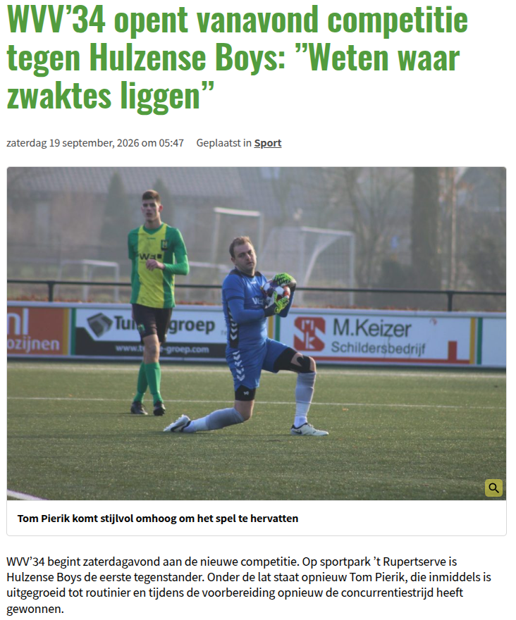 WVV’34 opent vanavond competitie tegen Hulzense Boys: ”Weten waar zwaktes liggen”