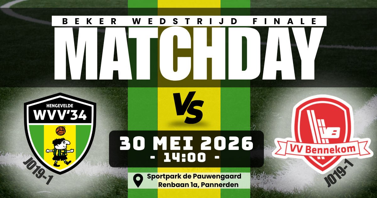 Praktische informatie voor bezoekers bekerfinale WVV’34 JO19-1